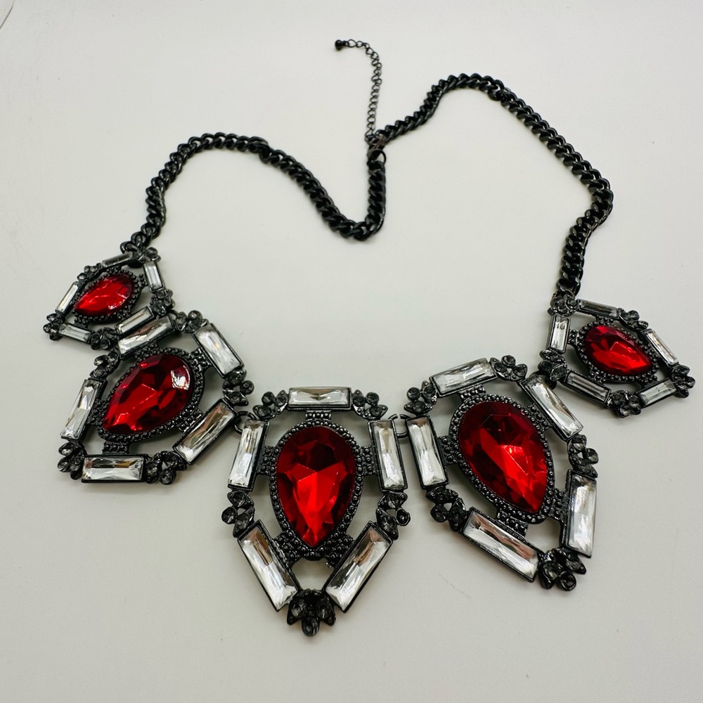 Modern Vintage Red Crystal Statement Necklace